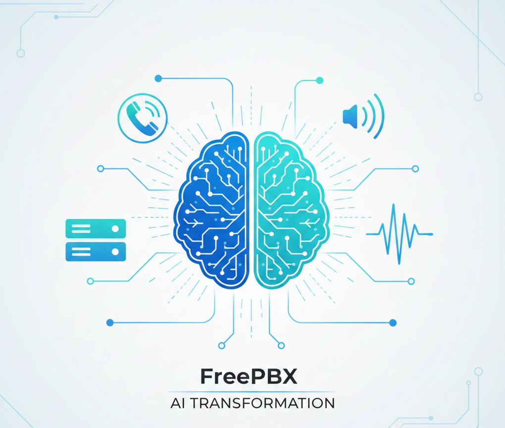 VEXYL AI as FreePBX AI agent integration diagram showing seamless connection between traditional PBX and modern AI services