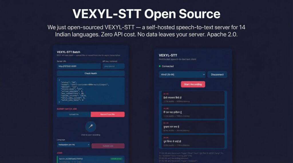 Self-Hosted Indian Language STT Server: VEXYL-STT Open Source